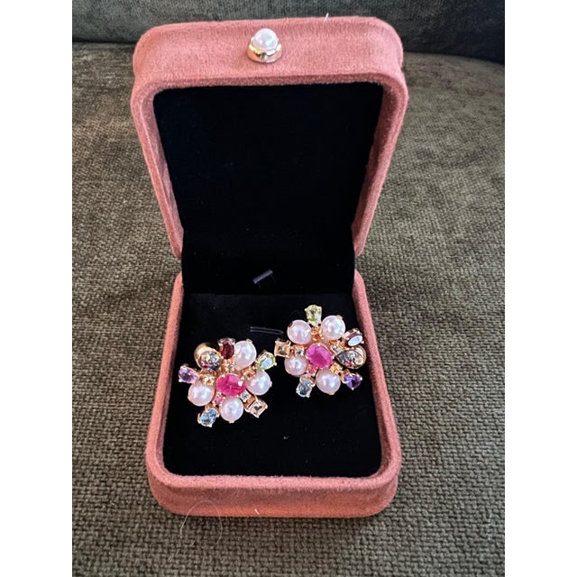 Bochic "Orient" Ruby, Sapphire & Multi Gem Earrings Set 18K Gold & Silver For Sale - Image 17 of 18