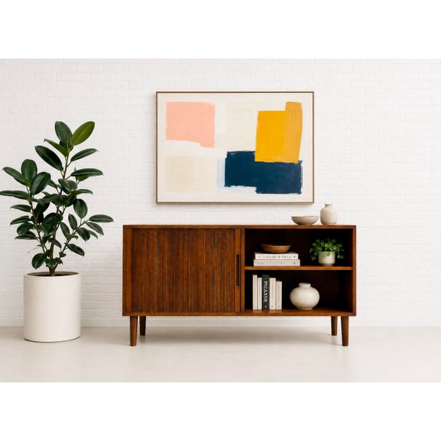 Mid-Century Modern Danish Rosewood Mid Century Modern Credenza | Tambour Door Media Cabinet | Scandinavian Storage Console, C. 1960’s For Sale - Image 3 of 16
