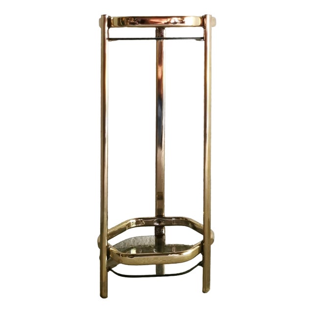 Tall Vintage Side Table in Gold and Smoked Glass, 1970s For Sale