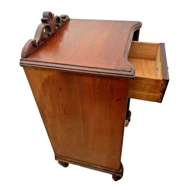 Antique Italian Nightstand Cabinet With Drawer Hand Carved Walnut and Mahogany For Sale In Palm Springs - Image 6 of 13