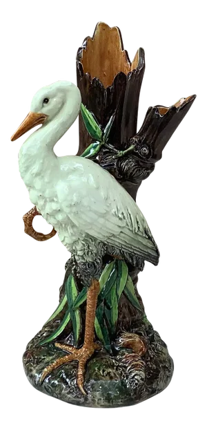 1890 Delphin Massier Majolica Stork Vase