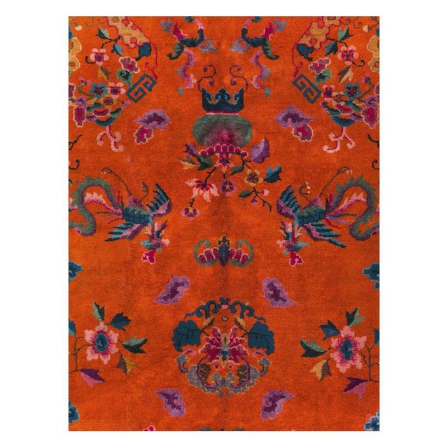 A vintage Chinese Art Deco accent carpet handmade during the mid-20th century. Measures: 6' 1" x 8' 8".