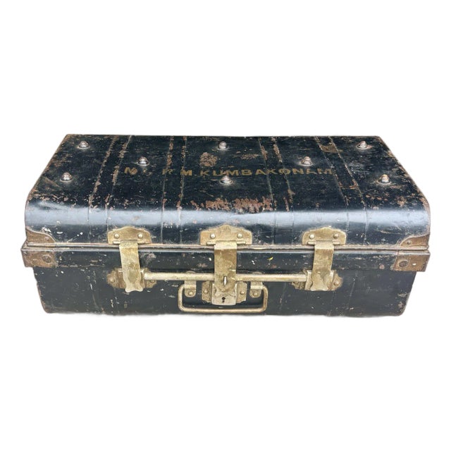 Antique Black Steel Cabin Trunk by Short Short & Co London, 1900s For Sale