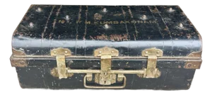 Antique Black Steel Cabin Trunk by Short Short & Co London, 1900s