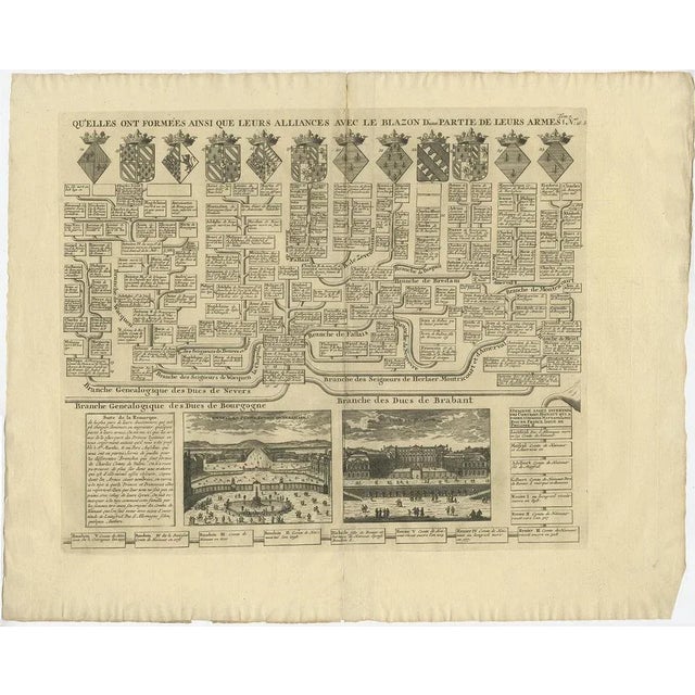 Antique print titled 'Nouvelle Carte Genealogique des Branches du Cote Gauche (\.)'. Set of two prints with a chart of the...