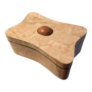 1980s Large Vintage Postmodern Maitland Smith Tessellated Marble Brass and Stone Jewelry Box