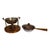 This antique Arts & Crafts chafing dish, dating to approximately 1920, features a copper pan and lid with a robust oak...