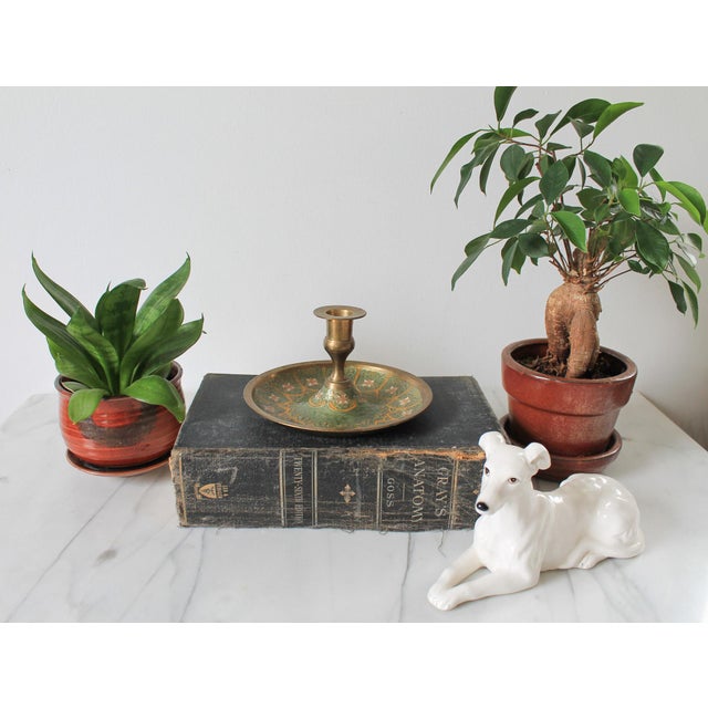 Mid-Century Modern Vintage Brass Cloisonné Taper Candle Holder For Sale - Image 3 of 8