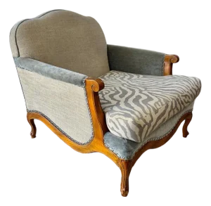 One of a Kind Vintage Lounge Chair, Luxury Upholstered Accent Chair With Zebra Print Seat, Nail Head Trim Statement Furniture