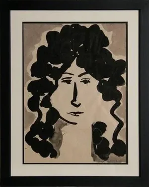 60s Mid Century Modern Abstract Original Serigraph Portrait of a Woman Bruce Dorfman Signed Framed