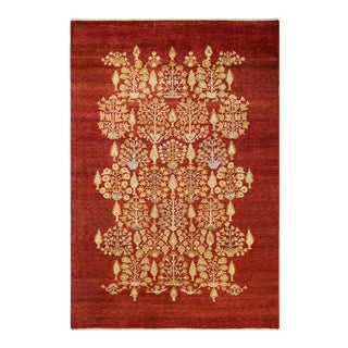 Eclectic, Hand-Knotted Area Rug - Red, 6' 1" x 8' 10" For Sale