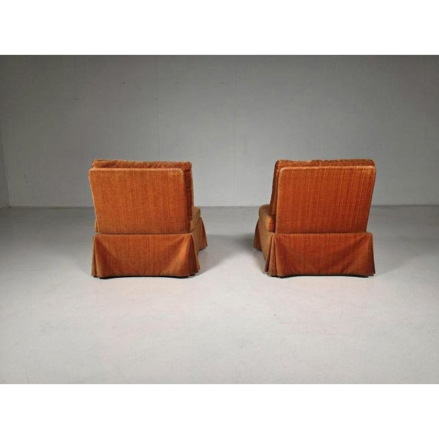 Italian Burnt Orange Chenille Velvet Lounge Chairs, 1970s, Set of 2 For Sale - Image 4 of 9