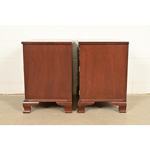 Baker Furniture Chippendale Carved Mahogany Nightstands, Newly Refinished For Sale - Image 13 of 15