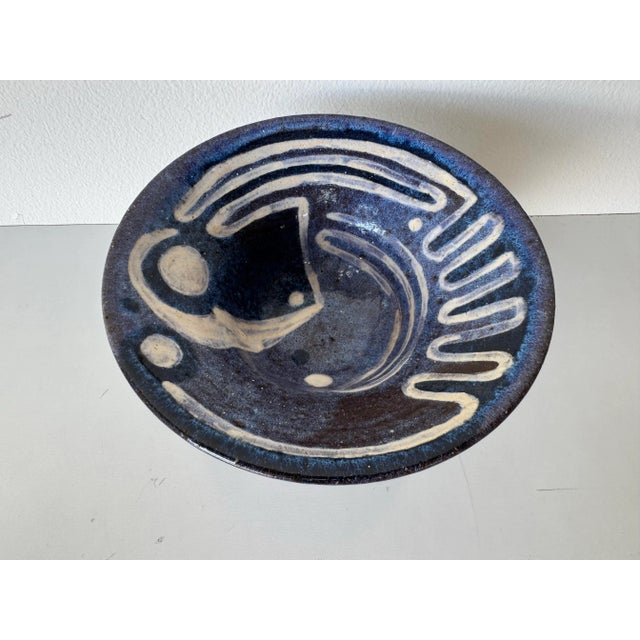 1980’s Vintage Organic Handmade and Painted Ceramic Pedestal Bowl by Mattaway For Sale - Image 4 of 12