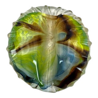 Small Cowrie Shell Paperweight, Seashell Glass Sculpture/Figurine (Vintage Art Glass) For Sale