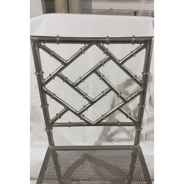 Set of 4 Mid 20th Century Silver Metal Faux Chippendale Bamboo Chairs For Sale - Image 10 of 11