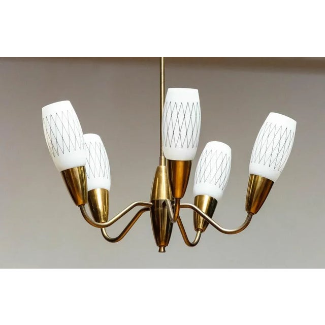 Swedish Pendant in Brass and Opal Art Glass, 1950s For Sale - Image 3 of 8