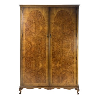 Vintage English Burl Walnut Armoire by Hunters of Derby For Sale