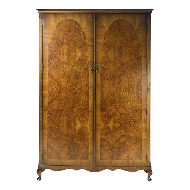 Vintage English Burl Walnut Armoire by Hunters of Derby For Sale