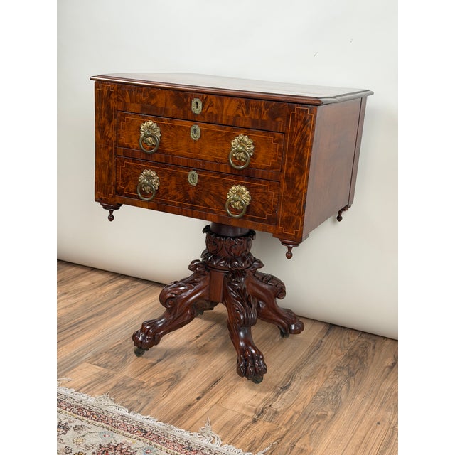 American Classical Figured Mahogany Work Table, Circa 1830–1845 Possibly New York or Philadelphia For Sale - Image 4 of 11