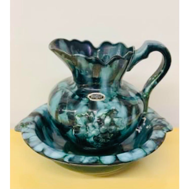 American Late 20th Century Arkansas Pottery Pitcher and Basin - 2 Pieces For Sale - Image 3 of 11
