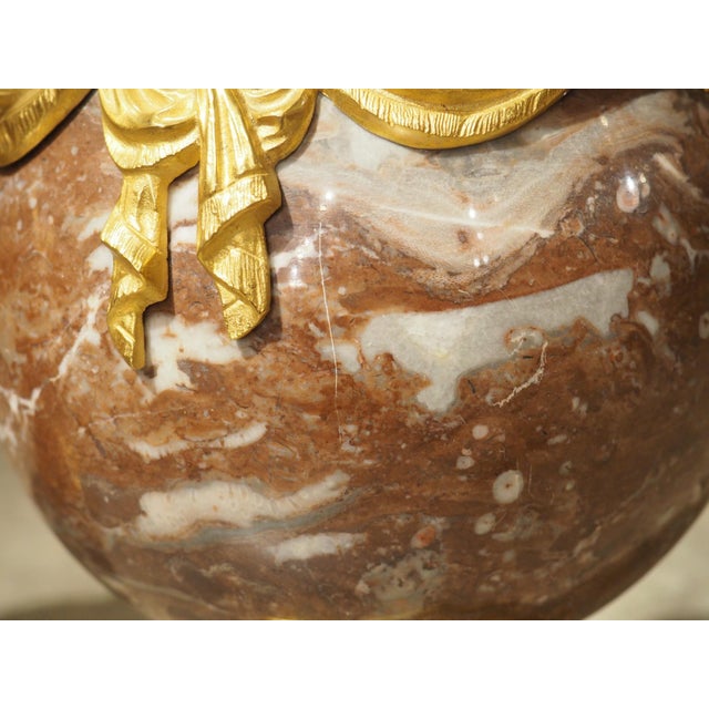 Pair of Circa 1885 Louis XVI Style French Gilt Bronze Mounted Marble Cassolettes For Sale - Image 11 of 18