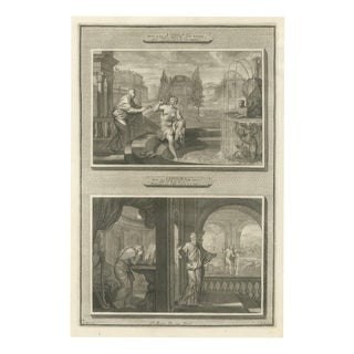 Pieter Mortier, David Sees Bathsheba and Nathan Rebukes David, 1700, Engraving For Sale