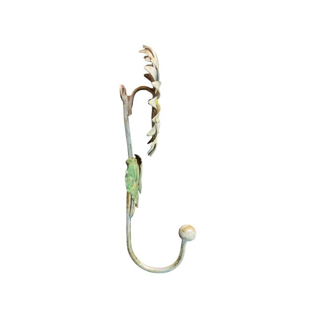 Vintage Italian White Tole Daisy Flower Hook Rack / Toleware Floral Wall / Coat / Robe Hook For Sale - Image 4 of 5