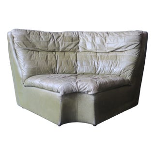 Olive Green Patchwork Leather Corner Lounge Chair from Laauser, 1970s For Sale