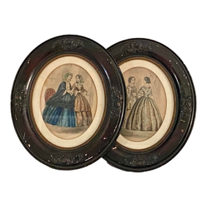 Ornate Oval Framed Dress Design Illustrations - A Pair