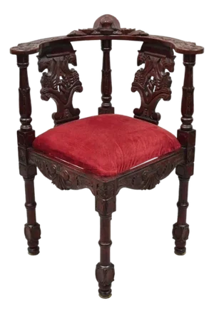 Late 20th Century Reproduction Italian Renaissance Style Mahogany Corner Side Chair W/ Carved Face