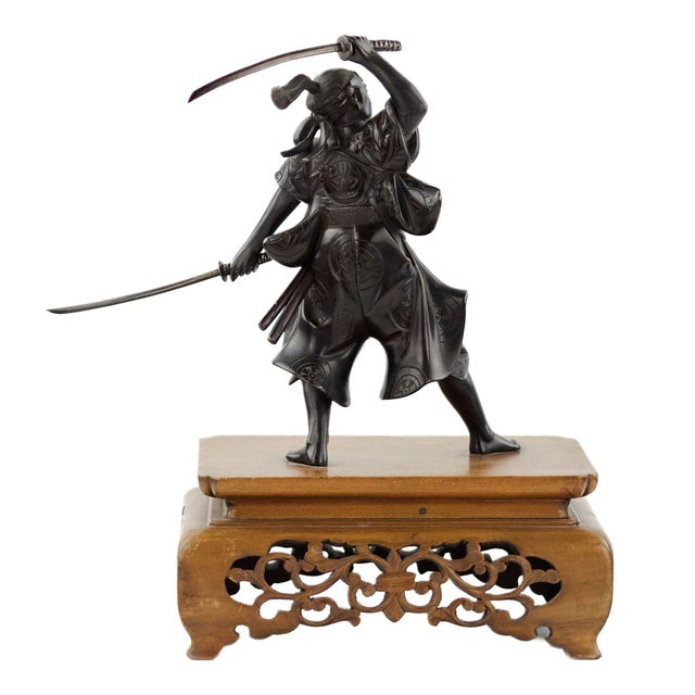 Japanese Bronze Sculpture of Samurai Warrior, 1890s For Sale - Image 4 of 7