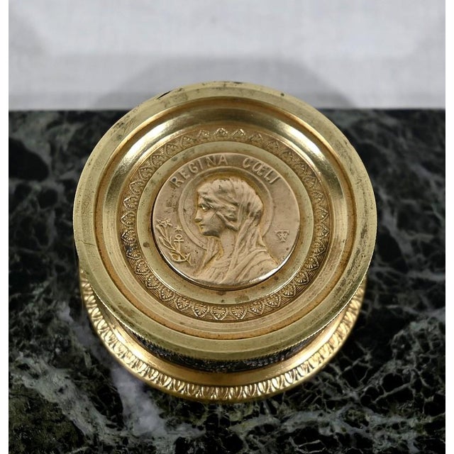 Inkwell with the Virgin in Bronze and Marble, Late 19th Century For Sale - Image 6 of 16