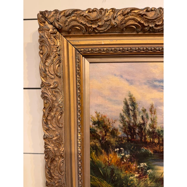 Early 20th Century Early 20th Century Oil on Canvas "Over the River" For Sale - Image 5 of 10