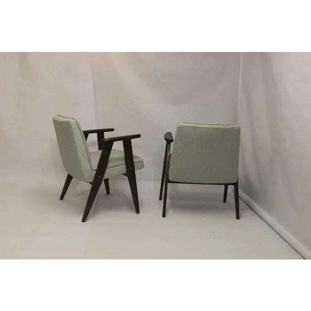 Set of Type 300-177 Bunny Armchairs in Mottled Gray Fabric by Józef Chierowski for Gościcińskie Fabryki Mebli, 1960s For Sale - Image 11 of 16