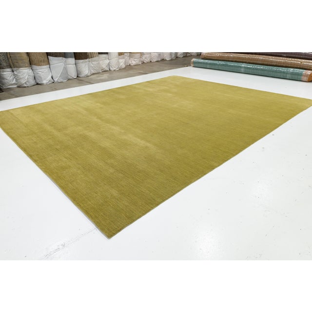Textile Apadana's Modern Gabbeh Hand-Loom Wool Area Rug in Antique Gold. For Sale - Image 7 of 7