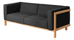 LIFT Minimalist Three-Seater Sofa in Oak Wood and Anthracite Fabric Seat by Julien Renault