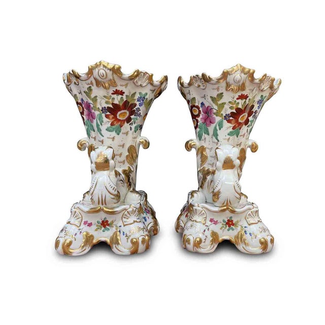 19th Century Cornucopia Vases in French Porcelain, 1800s, Set of 2 For Sale - Image 5 of 8
