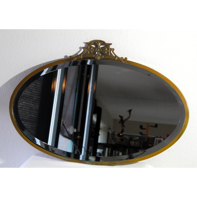 Late Victorian Oval Faceted Brass Wall Mirror, 1890s For Sale - Image 11 of 11