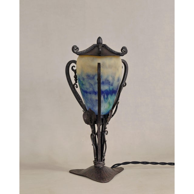 Art Deco French Art Deco Pagoda Lamp by E. Gauthier & Daum - Wrought Iron 1925 France For Sale - Image 3 of 9