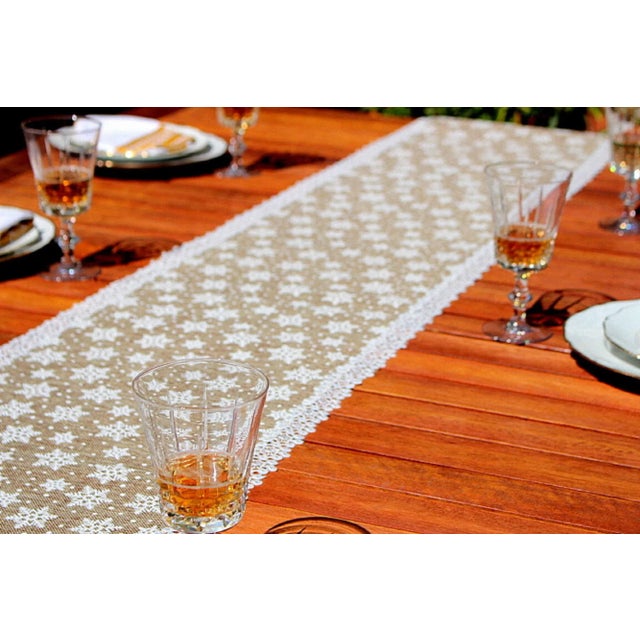 Lace Eco Friendly French Woven Jute Table Runner With Snowflake Chairish