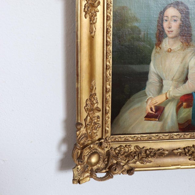 Portrait of a Young Woman with a Book, Oil Painting on Canvas, 19th Century, Framed For Sale - Image 3 of 12