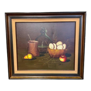 1990s Still Life Authentic Oil on Canvas Painting Signed Simon