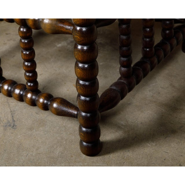 Wood English 19th Century Bobbin Stool with Upholstered Seat and Nailhead Trim For Sale - Image 7 of 11