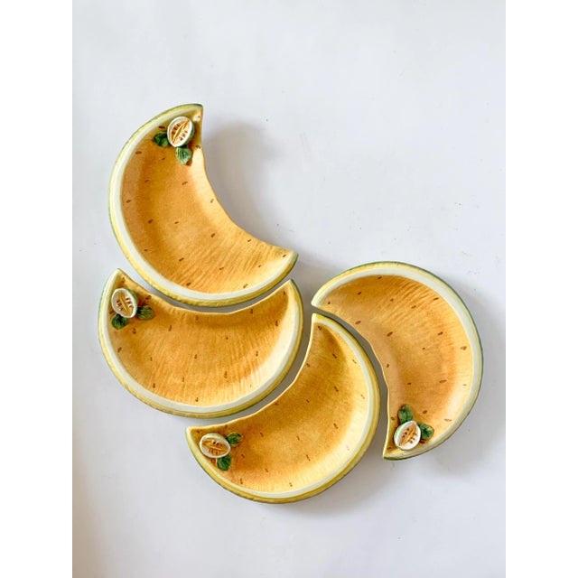 Vintage Italian Ceramic Melon Luncheon Plates, Hand Painted, Set of 4 For Sale - Image 4 of 13