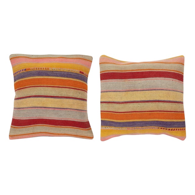 20"x20" SET OF 2 - Hand-Woven Kilim Cushion Covers. A pair of Lace Pillow Covers For Sale