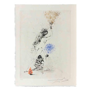 The Girl with the Torch Etching, Surrealist, Signed, 1968, Edition 56/95, 1960s, Etching For Sale