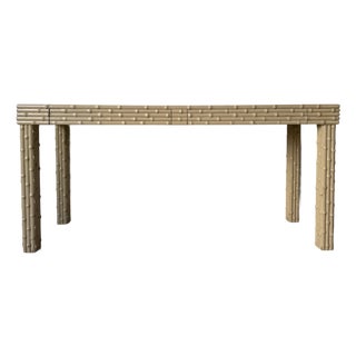 1970’s Hollywood Regency Faux Bamboo Carved Console Table With Two Drawers For Sale