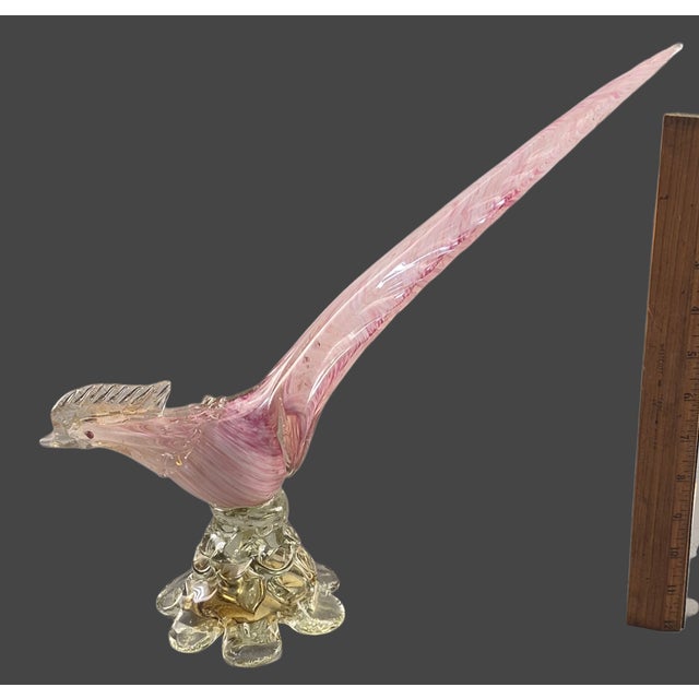 Vintage Mid- Century Murano Art Glass Bird Pheasant Figurine Original Label For Sale - Image 6 of 9