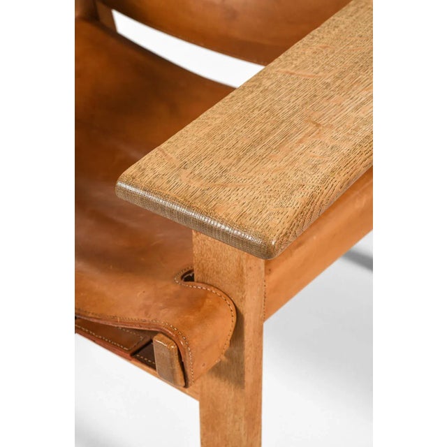 Set of Easy Chairs in Oak and Cognac Brown Leather attributed to Børge Mogensen, 1950s For Sale - Image 6 of 9